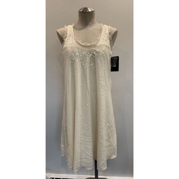 Nicole Miller Collection NWT Silk Sequin Shift Dress in Ivory Size XS - Picture 1 of 4